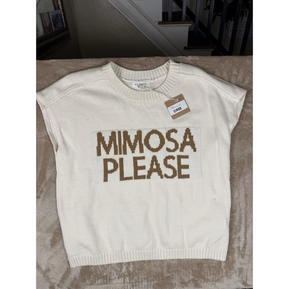 Blu Pepper Sweaters - Blu Pepper "Mimosa Please" Knit Sweater Vest Women's Cream Tan Sleeveless NWT